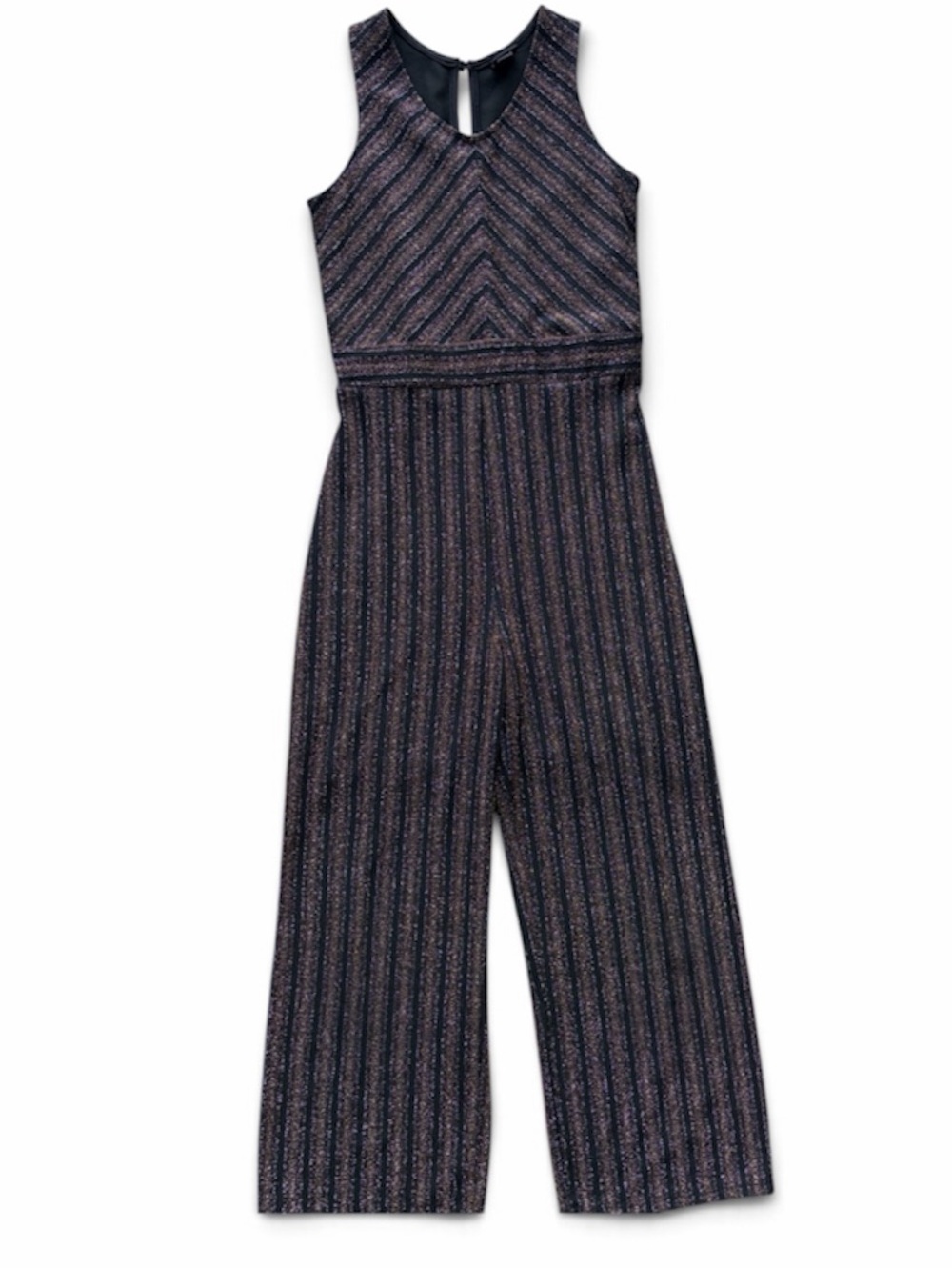 Girls Sleeveless Wide-Leg Striped Dance Jumpsuit with Sparkle